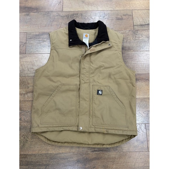 Carhartt Other - Carhartt V27 DKH Quilted Vest XL Khaki Ribbed Collar‎ Full Zip Canvas Workwear